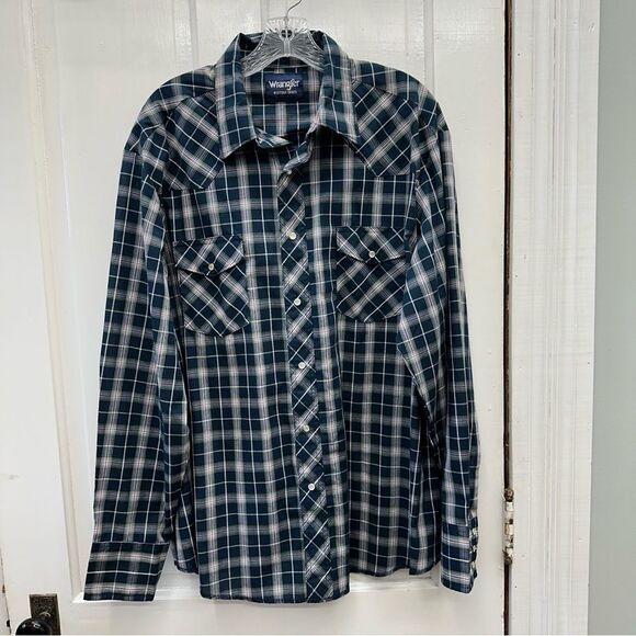 Wrangler western wear pearl snap long sleeve lightweight shirt men's xl - Picture 2 of 5